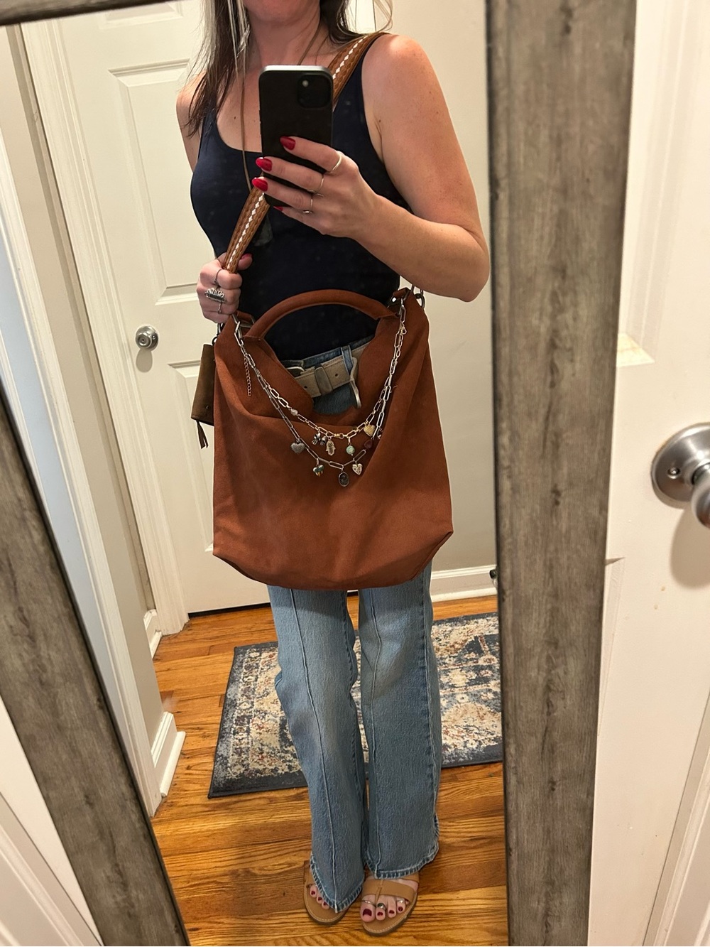 Free People Suzie Suede Slouchy Tote Bag in Between Brown with Wallet/Charm - Picture 3 of 16